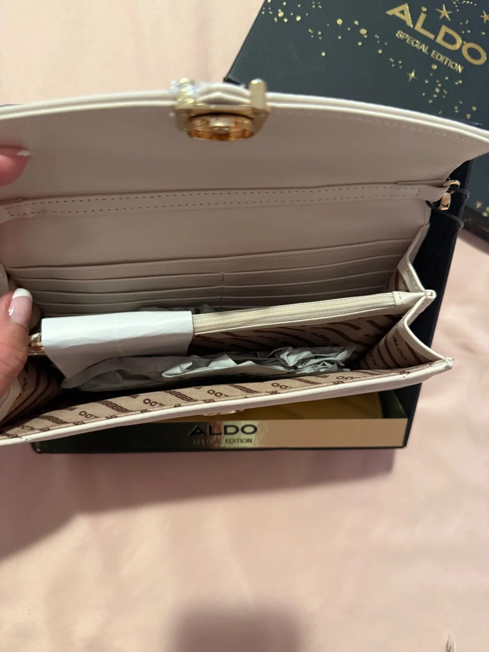 ALDO White Quilted Crossbody with Gold Chain Hardware